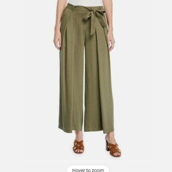 Eileen Fisher |  Olive Green Wide Leg Tencel Twill Pants Size 8 - Picture 1 of 9